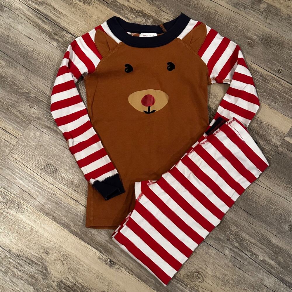 Hanna Andersson Reindeer Pajama Set - Size 120 (6/7) - Organic Cotton Christmas